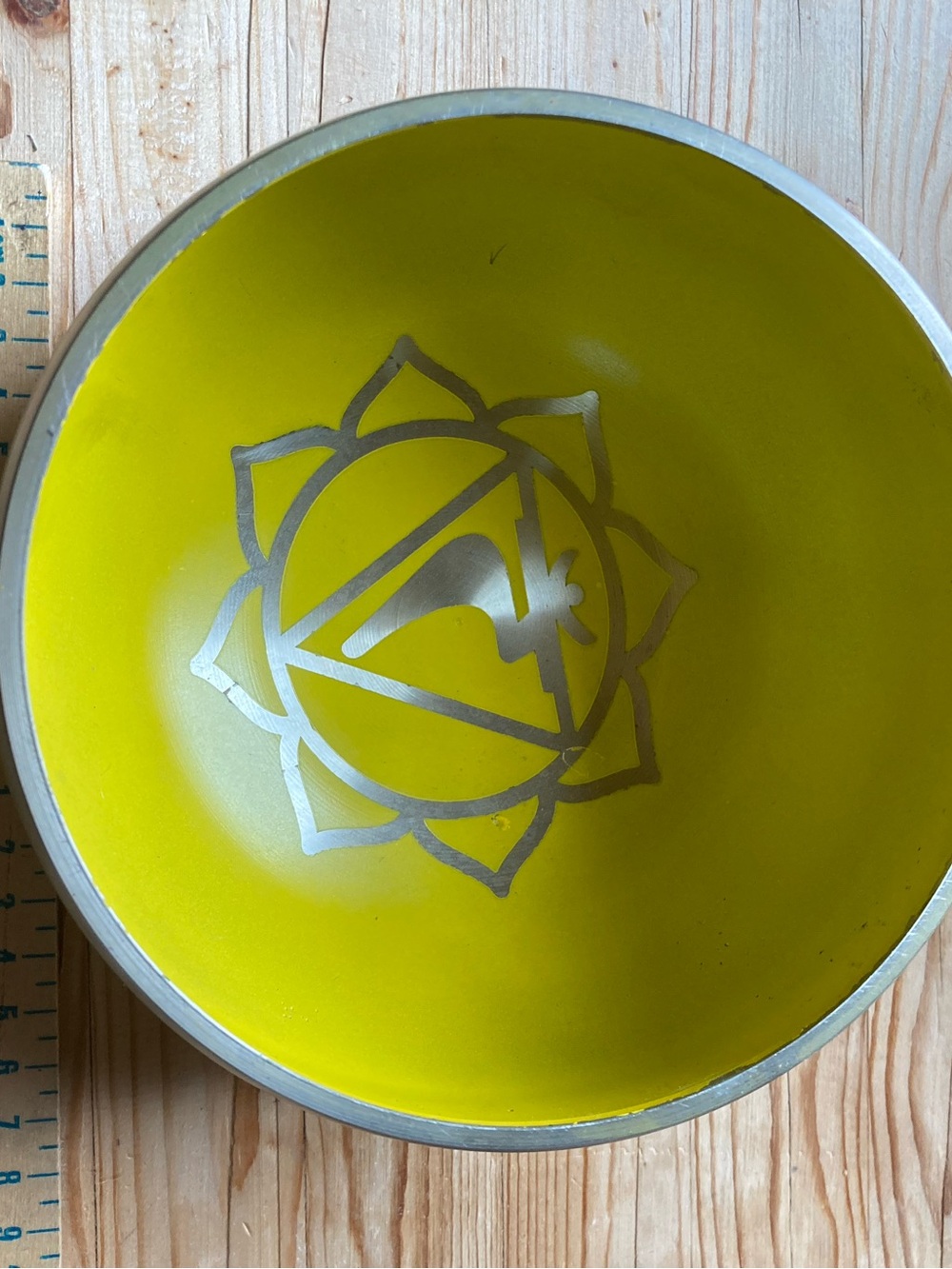 Yellow Decorative Bowl with Silver Geometric Motif